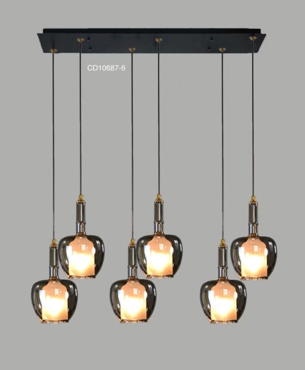 Modern 6-Light Chandelier with Smoky Glass Shades